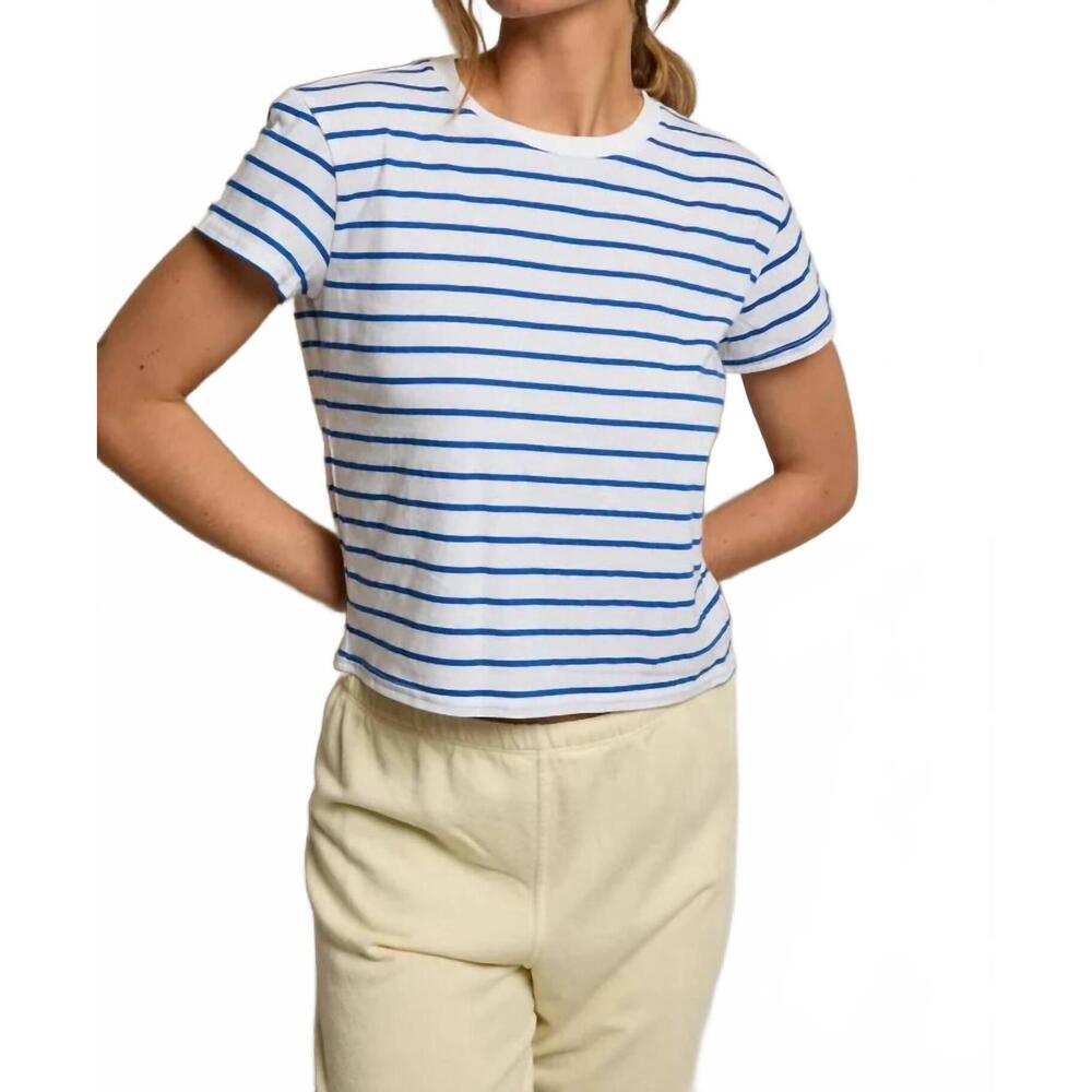 NEW PERFECTWHITETEE everett striped tee shirt in cobalt stripe